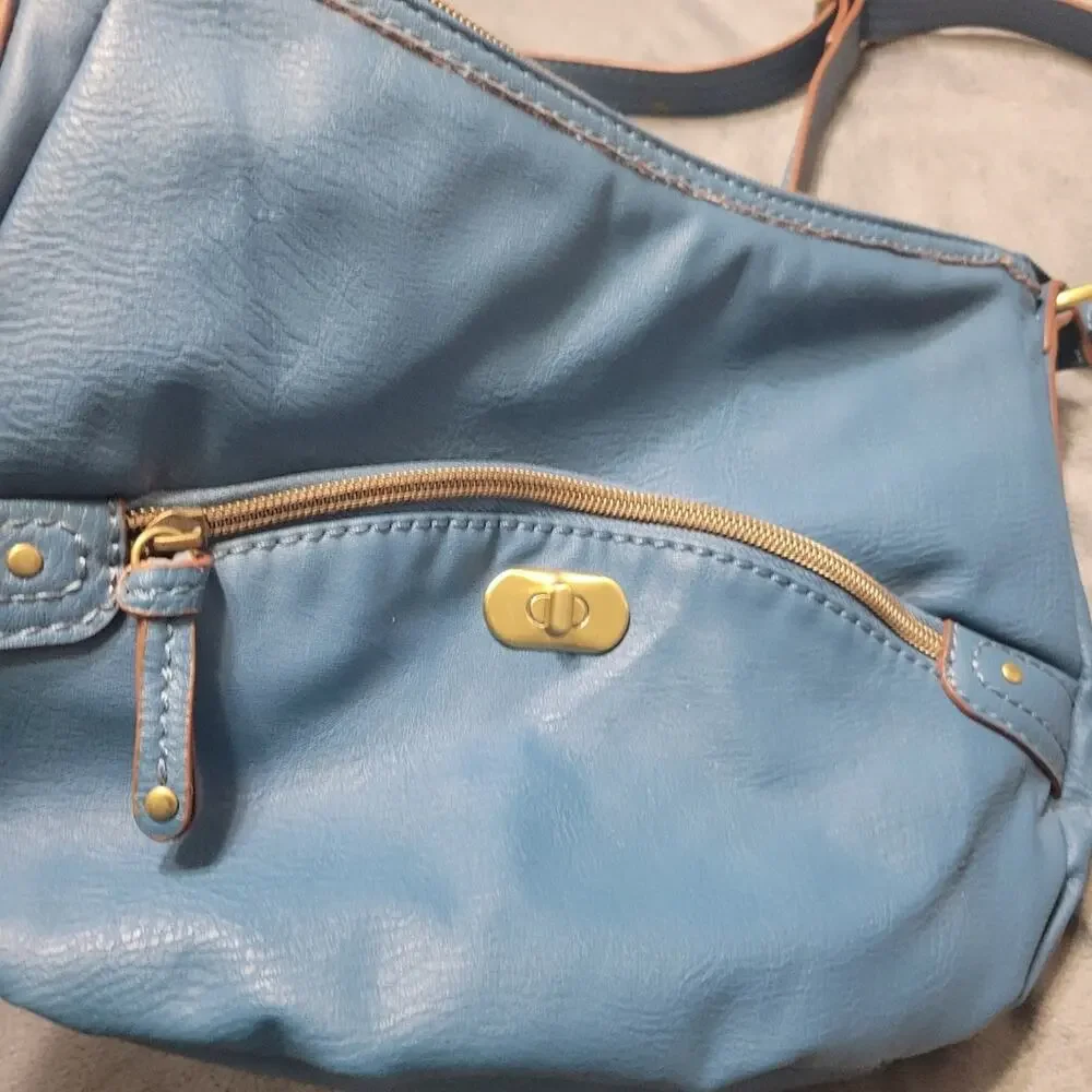 Relic Fossil Prescott Faux Leather Crossbody Bag Blue Boho Zip Pockets Y2K Purse